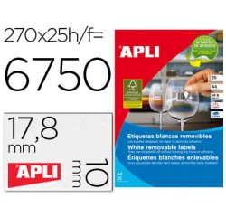 Etiqueta adhesivas apli 10197 tamaño 17,8x10 mm removible para fotocopiadora laser ink-jet caja 25 hojas con