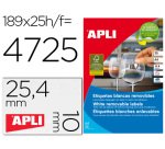 Etiqueta adhesivas apli 10198 tamaño 25,4x10 mm removible para fotocopiadora laser ink-jet caja 25 hojas con