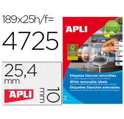 Etiqueta adhesivas apli 10198 tamaño 25,4x10 mm removible para fotocopiadora laser ink-jet caja 25 hojas con