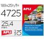 Etiqueta adhesivas apli 10198 tamaño 25,4x10 mm removible para fotocopiadora laser ink-jet caja 25 hojas con