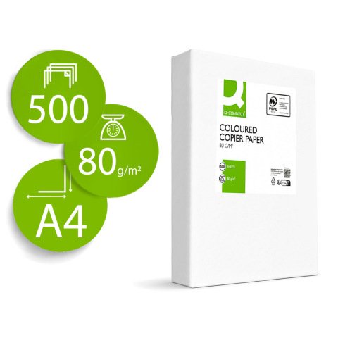 Papel color q-connect din a4 80gr verde intenso paquete de 500 hojas