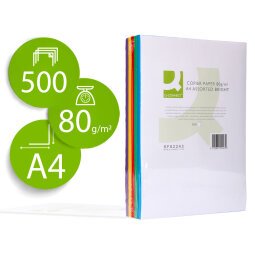 Papel color q-connect din a4 80 gr 5 colores surtidos intensos paquete de 500 hojas