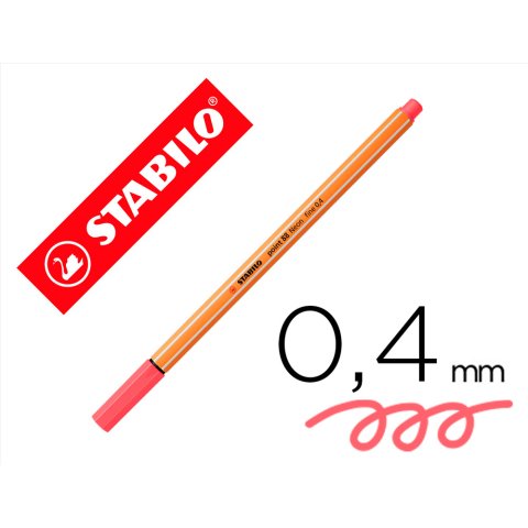 Rotulador stabilo punta de fib ra point 88 rojo neon punta fina 0,4mm