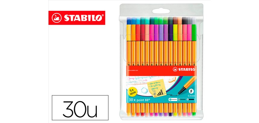 Rotulador stabilo punta de fibra point 88 estuche de 30 unidades surtidas