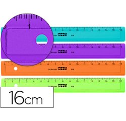 Regla m+r 16 cm plastico graduada y biselada colores surtidos