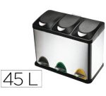 Papelera contenedor reciclaje q-connect metálica tapa de plástico y pedal 3 depósitos 45L 