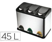 Papelera contenedor reciclaje q-connect metálica tapa de plástico y pedal 3 depósitos 45L 