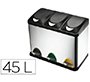 Papelera contenedor reciclaje q-connect metálica tapa de plástico y pedal 3 depósitos 45L 