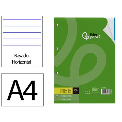 Recambio liderpapel a4 100 hojas 100gr rayado horizontal 4 taladros bandas de 5 colores