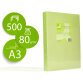 Papel color q-connect din a3 80gr verde neon paquete de 500 hojas