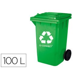 Contenedor selectivo q-connect 100L verde con ruedas