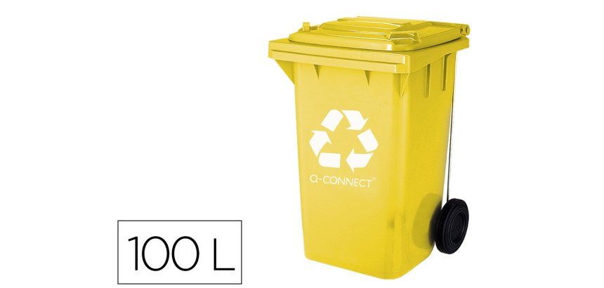 Contenedor selectivo q-connect 100L amarillo con ruedas