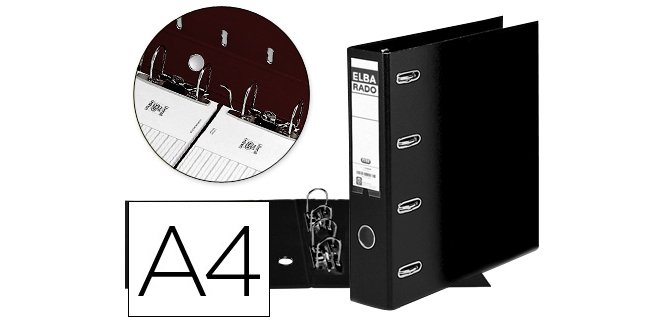 Archivador de palanca elba carton forrado din a4 negro lomo de 75 mm rado con doble mecanismo