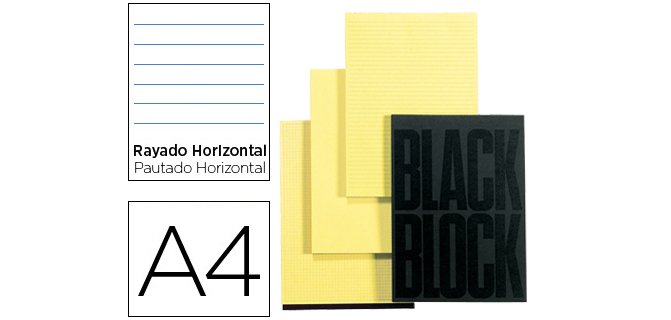 Bloc papel Exacompta Black Block A4 - papel amarillo rayado horizontal - 70 hojas