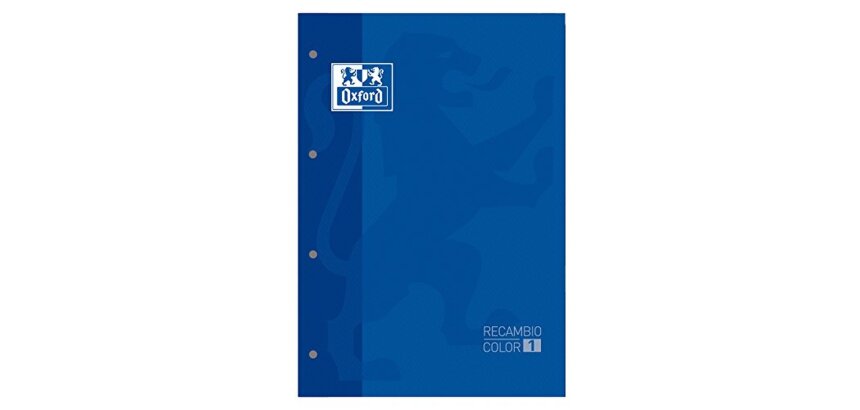Recambio color oxford din a4 80 hojas 90 grs cuadros 5 mm 4 taladros azul