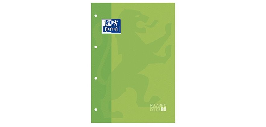 Recambio color oxford din a4 80 hojas 90 grs cuadros 5 mm 4 taladros verde