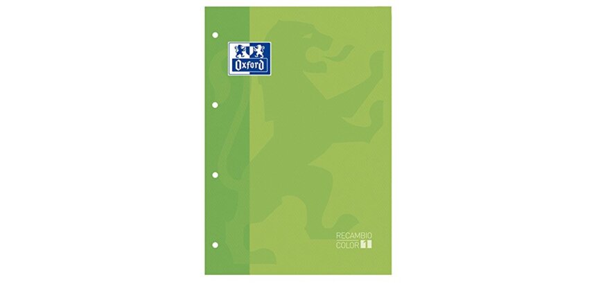 Recambio color oxford din a4 80 hojas 90 grs cuadros 5 mm 4 taladros verde