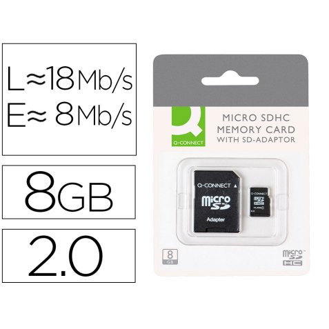 Memoria sd micro q-connect flash 8 gb clase 4 con adaptador