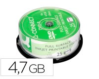 Dvd-r q-connect con superficie 100% imprimible para inkjet capacidad 4,7gb duracion 120mivelocidad 16x bote de 25 unid