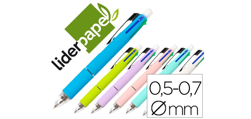 Boligrafo liderpapel 5 en 1 azul negro rojo verde 0,7m y portaminas 0,5mm