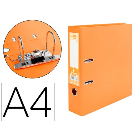 Archivador de palanca liderpapel a4 documenta forrado pvc con rado lomo 75mmnaranja compresor metalico