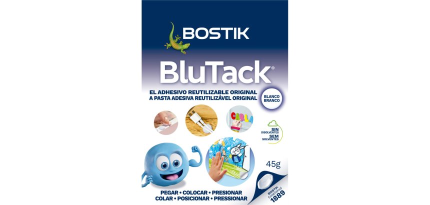 Sujetacosa masilla bostik blu tack blanco cuarteado