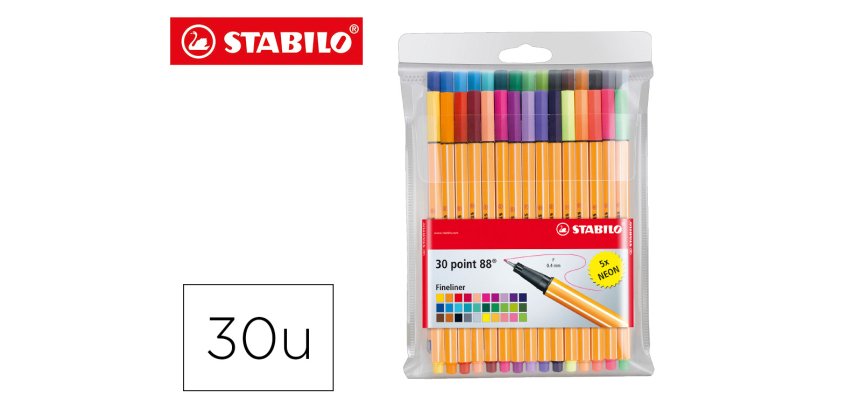 Rotulador stabilo point 88 colores neon estuche 25+5 unidades