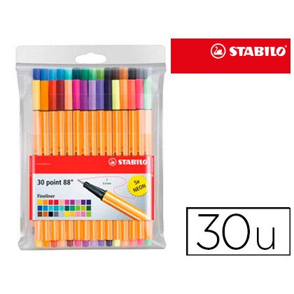 Rotulador stabilo point 88 colores neon estuche 25+5 unidades