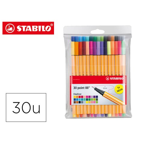 Rotulador stabilo point 88 colores neon estuche 25+5 unidades