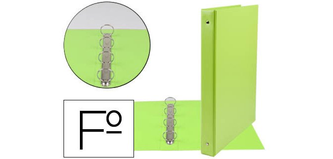 Carpeta liderpapel 4 anillas 25 mm redondas plastico folio color verde pistacho