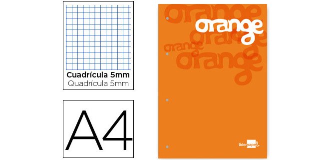 Bloc encolado liderpapel cuadro 5 mm naranja a4 natural100 hojas 100 g/m2