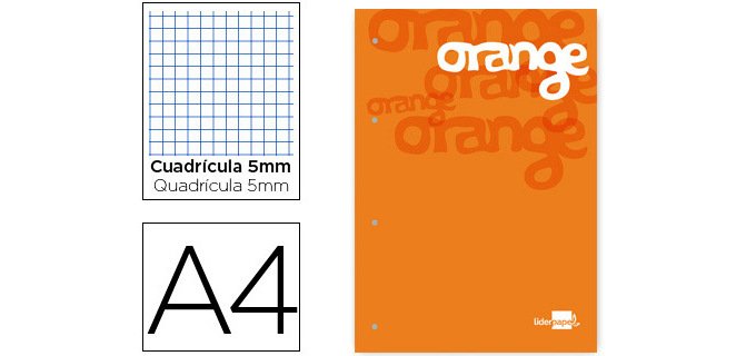 Bloc encolado liderpapel cuadro 5 mm naranja a4 natural100 hojas 100 g/m2