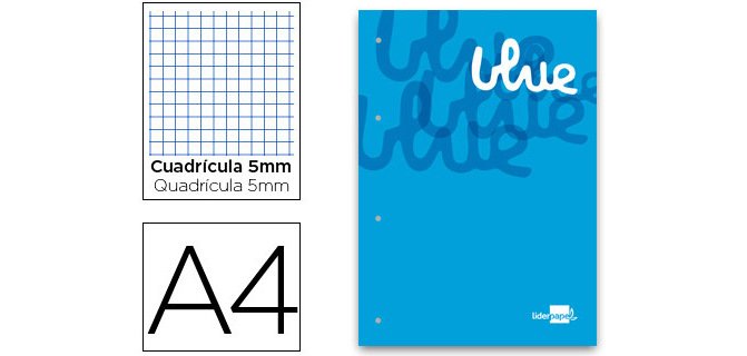 Bloc encolado liderpapel cuadro 5 mm azul a4 natural 100 hojas 100 g/m2