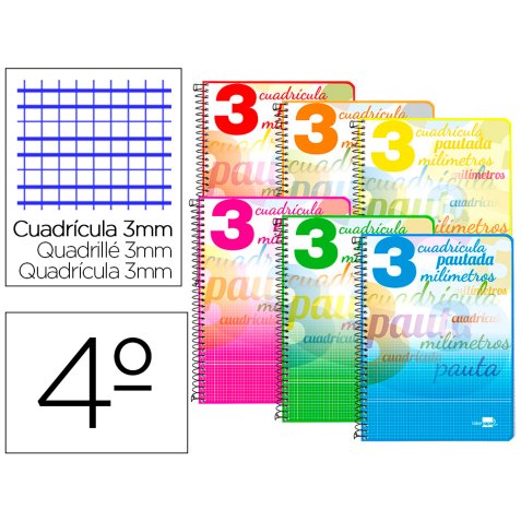 Cuaderno espiral liderpapel cuarto pautaguia tapa dura 80h75 gr cuadro pautado 3 mm con margen