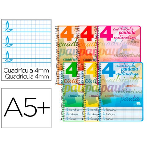 Cuaderno espiral liderpapel cuarto pautaguia tapa dura 80h 75 gr cuadro pautado 4mm con margen