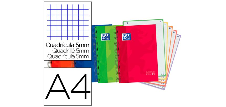 Bloc espiral oxford tapa extradura optik paper microperforado din a4 120 h 50% hojas gratis cuadros 5 mm