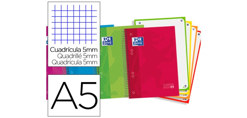 Bloc espiral oxford tapa extradura optik paper microperforado din a5 120 h 50% hojas gratis cuadros 5 mm
