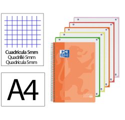 Bloc espiral oxford tapa plastico optik paper microperforado din a4+ 120h cuadro 5 mm colores surtidos