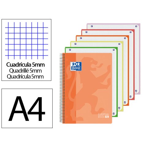 Bloc espiral oxford tapa plastico optik paper microperforado din a4+ 120h cuadro 5 mm colores surtidos