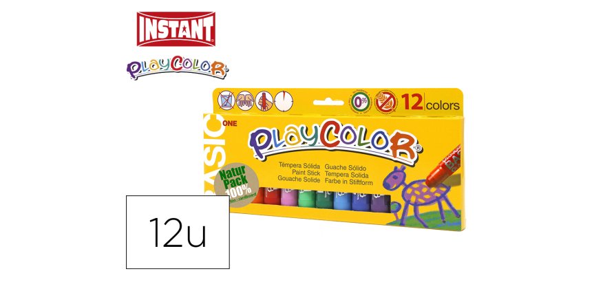 Tempera solida en barra playcolor escolar caja de 12 colores surtidos