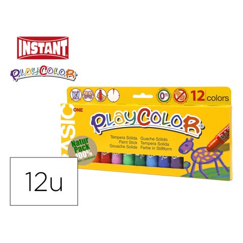 Tempera solida en barra playcolor escolar caja de 12 colores surtidos