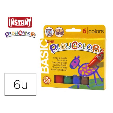 Tempera solida en barra playcolor escolar caja de 6 colores surtidos