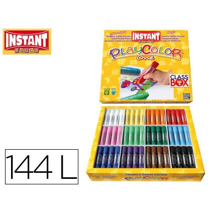 Tempera solida en barra playcolor escolar caja de 144unidades 12 colores surtidos