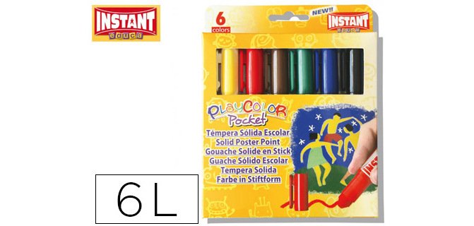 Tempera solida en barra playcolor pocket escolar caja de 6 colores surtidos