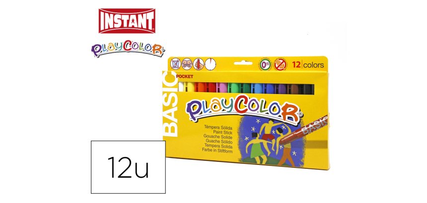 Tempera solida en barra playcolor pocket escolar caja de 12 colores surtidos