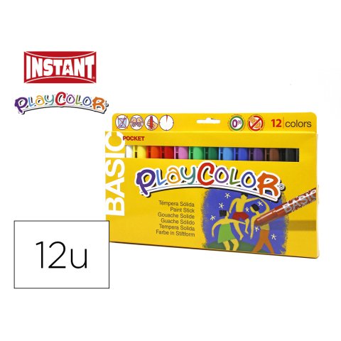 Tempera solida en barra playcolor pocket escolar caja de 12 colores surtidos