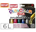 Tempera solida en barra playcolor escolar caja de 6 colores metalizados surtidos