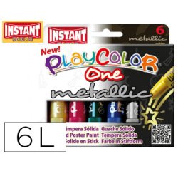 Tempera solida en barra playcolor escolar caja de 6 colores metalizados surtidos