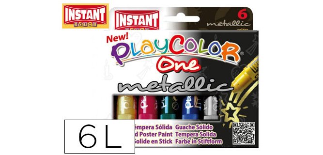 Tempera solida en barra playcolor escolar caja de 6 colores metalizados surtidos