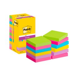 Bloc de notas adhesivas quita y pon post-it super stick ultra 76x76 mm pack de 12 bloc verde rosa amarilla